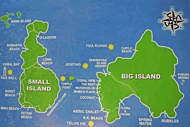 map of perhentian besar island and perhentian kecil island