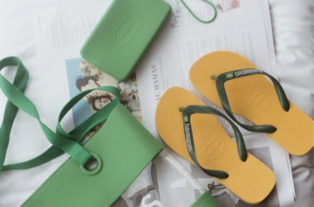 green transparent bag and yellow slippers