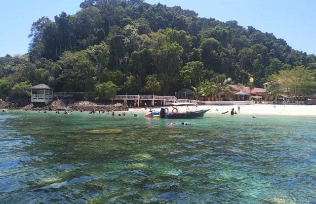 pulau kapas island beach access clear seawater and jungle trees