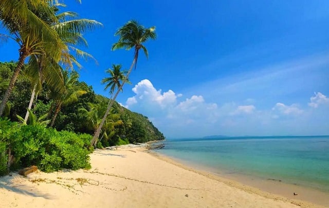 rimba resort beach access to sibu island under blue sky