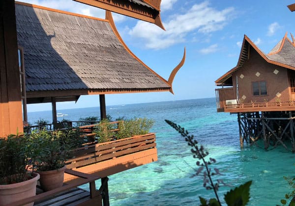 semporna island water bungalow balcony