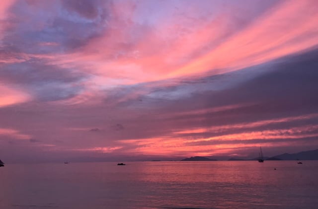 purple pinkish colored sky in koh lipe island at sunset